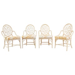 Vintage Set of Four McGuire Rattan Cane Cracked Ice Dining Chairs