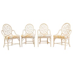 Set of Four McGuire Rattan Cane Cracked Ice Dining Chairs