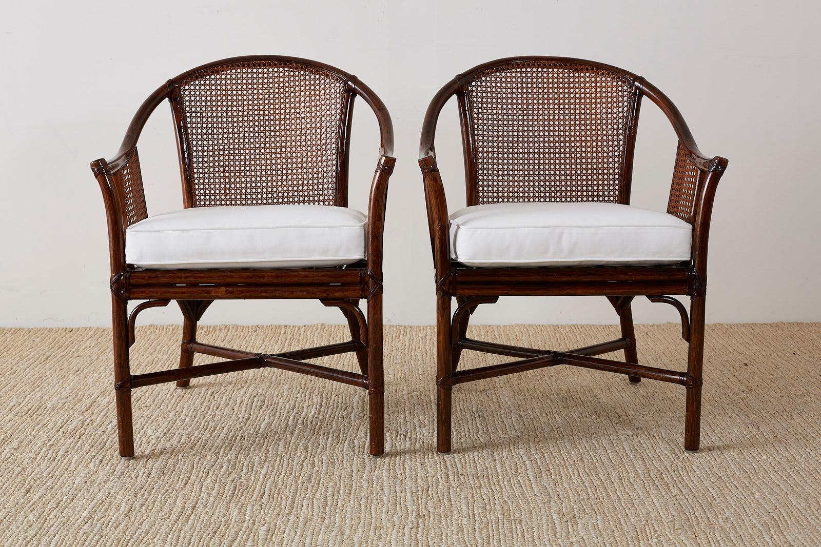 Organic Modern Set of Four McGuire Rattan Cane Horseshoe Lounge Chairs