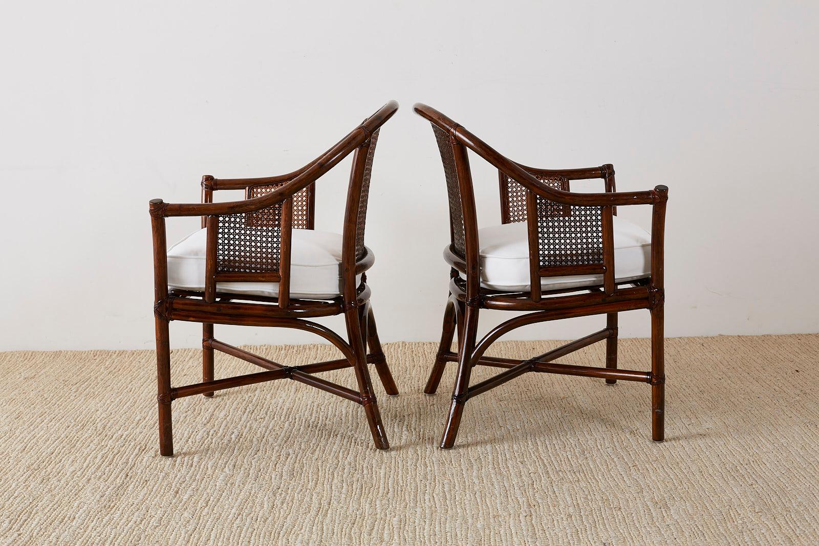 Set of Four McGuire Rattan Cane Horseshoe Lounge Chairs In Good Condition In Rio Vista, CA
