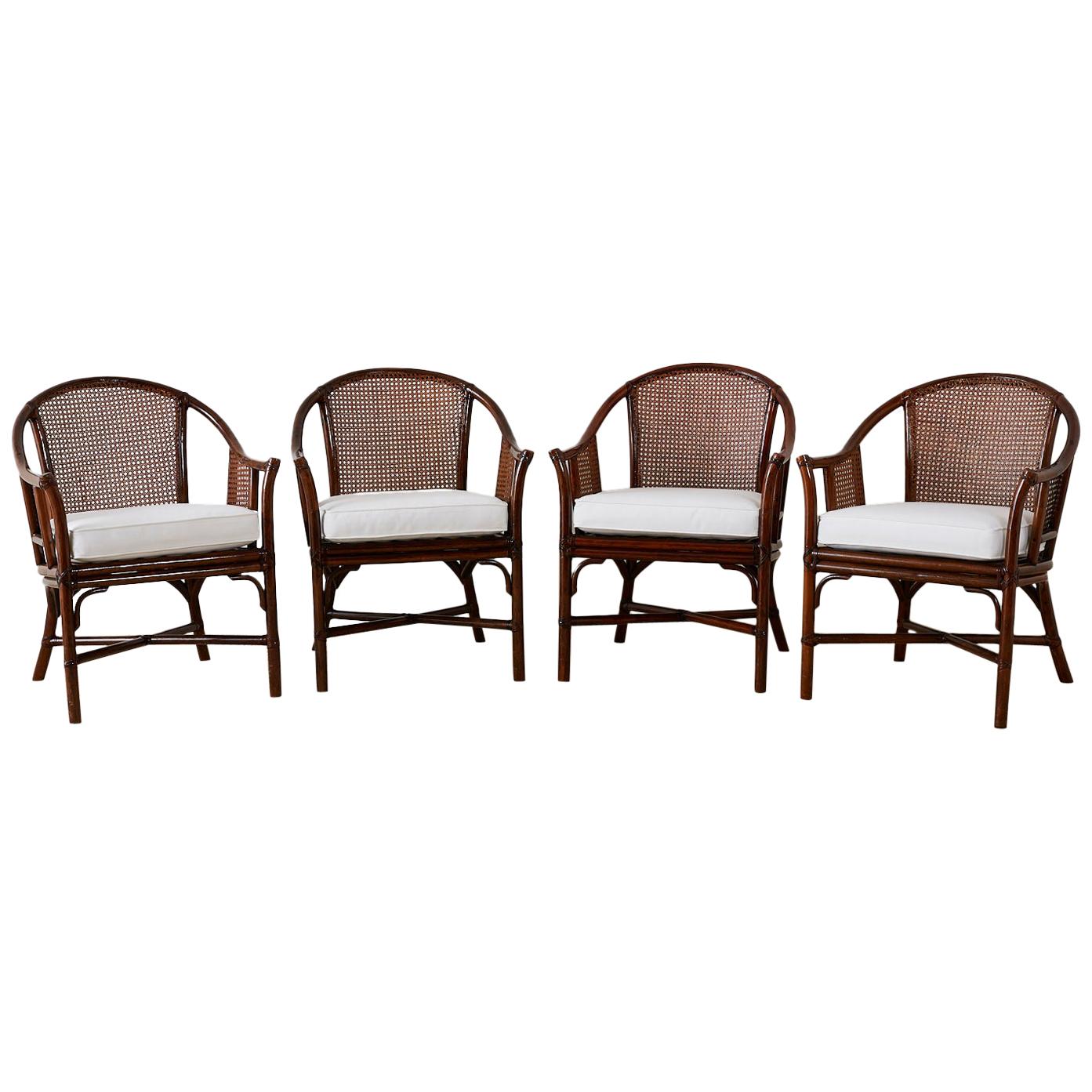 Set of Four McGuire Rattan Cane Horseshoe Lounge Chairs