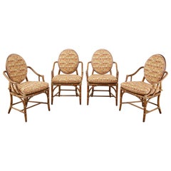 Set of Four McGuire Rattan Cane Oval Back Dining Armchairs