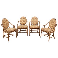 Vintage Set of Four McGuire Rattan Cane Oval Back Dining Armchairs