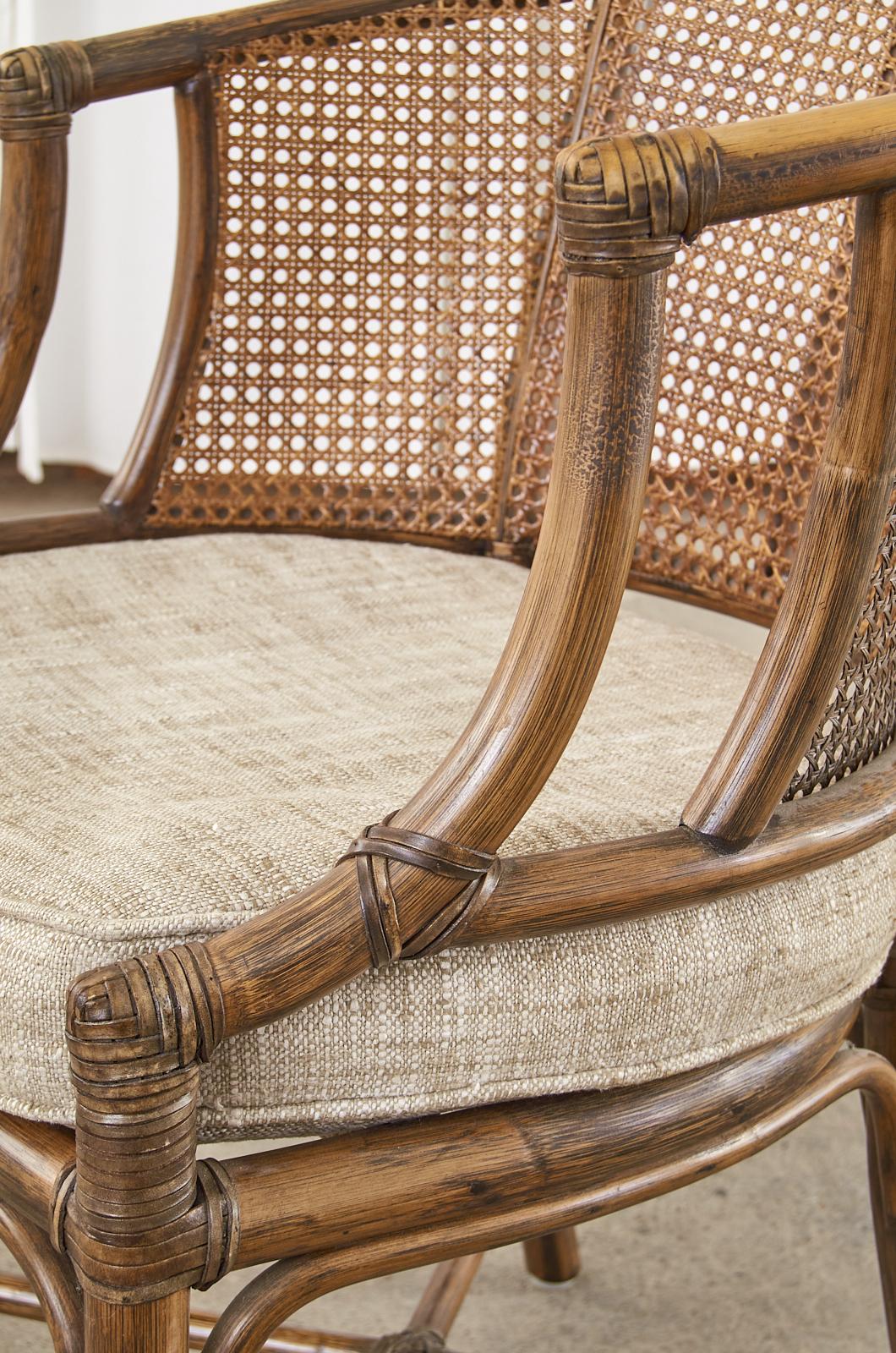 Set of Four McGuire Rattan Caned Barrel Dining Chairs 5