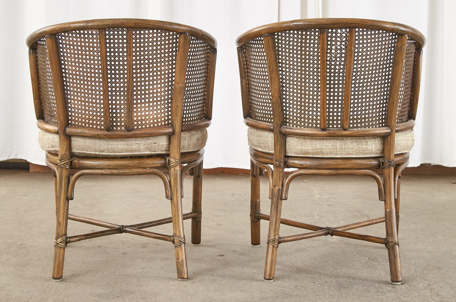 Set of Four McGuire Rattan Caned Barrel Dining Chairs In Good Condition In Rio Vista, CA