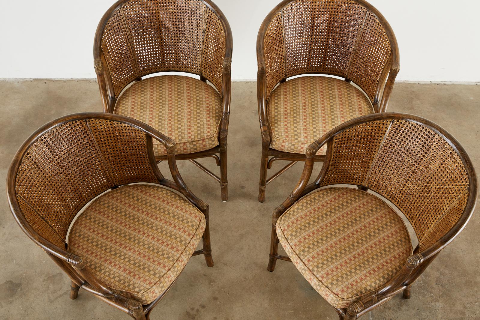 American Set of Four McGuire Rattan Caned Organic Modern Armchairs