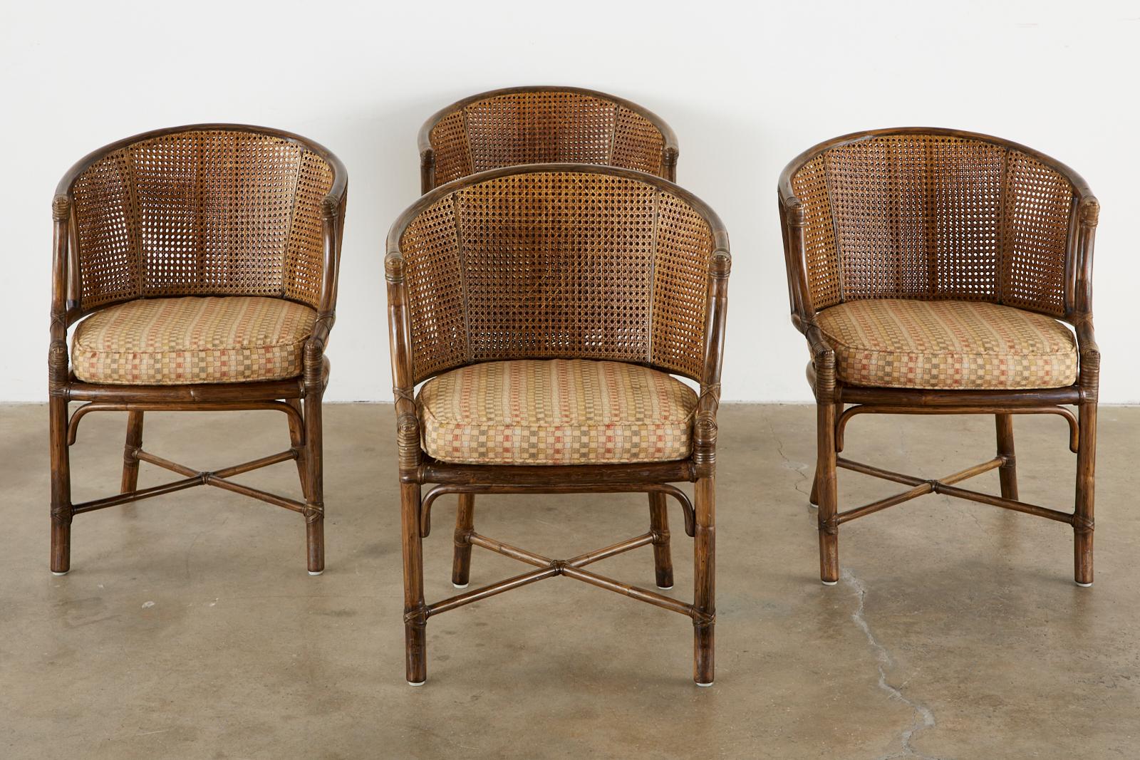 Hand-Crafted Set of Four McGuire Rattan Caned Organic Modern Armchairs