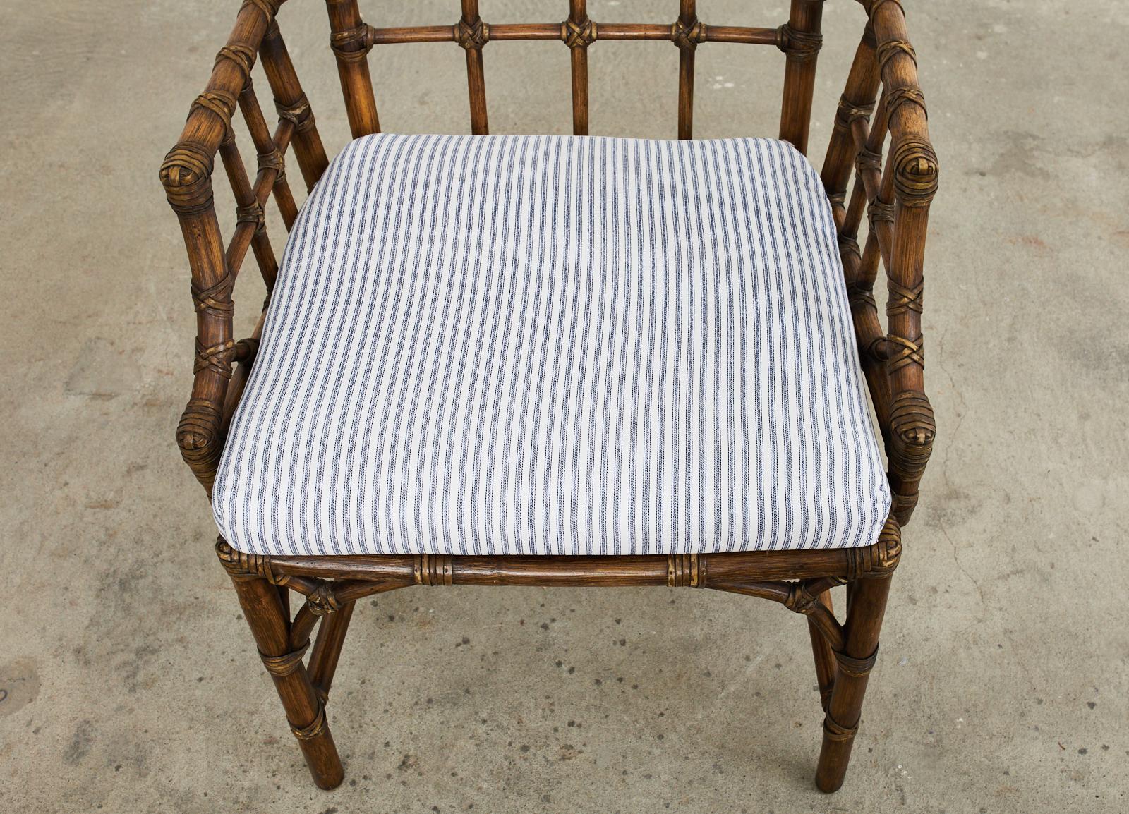 Set of Four McGuire Rattan Cathedral Back Dining Armchairs 4