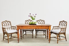 Set of Four McGuire Rattan Cathedral Back Dining Armchairs