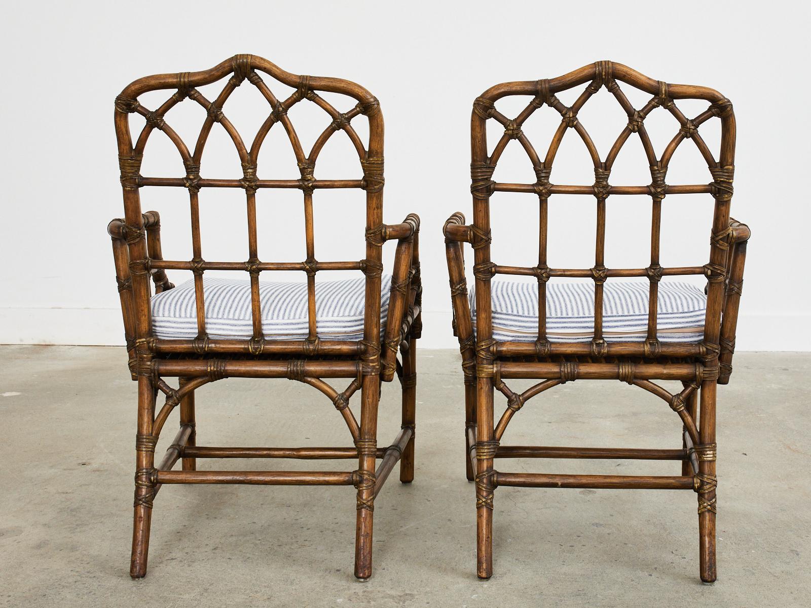 Set of Four McGuire Rattan Cathedral Back Dining Armchairs 11