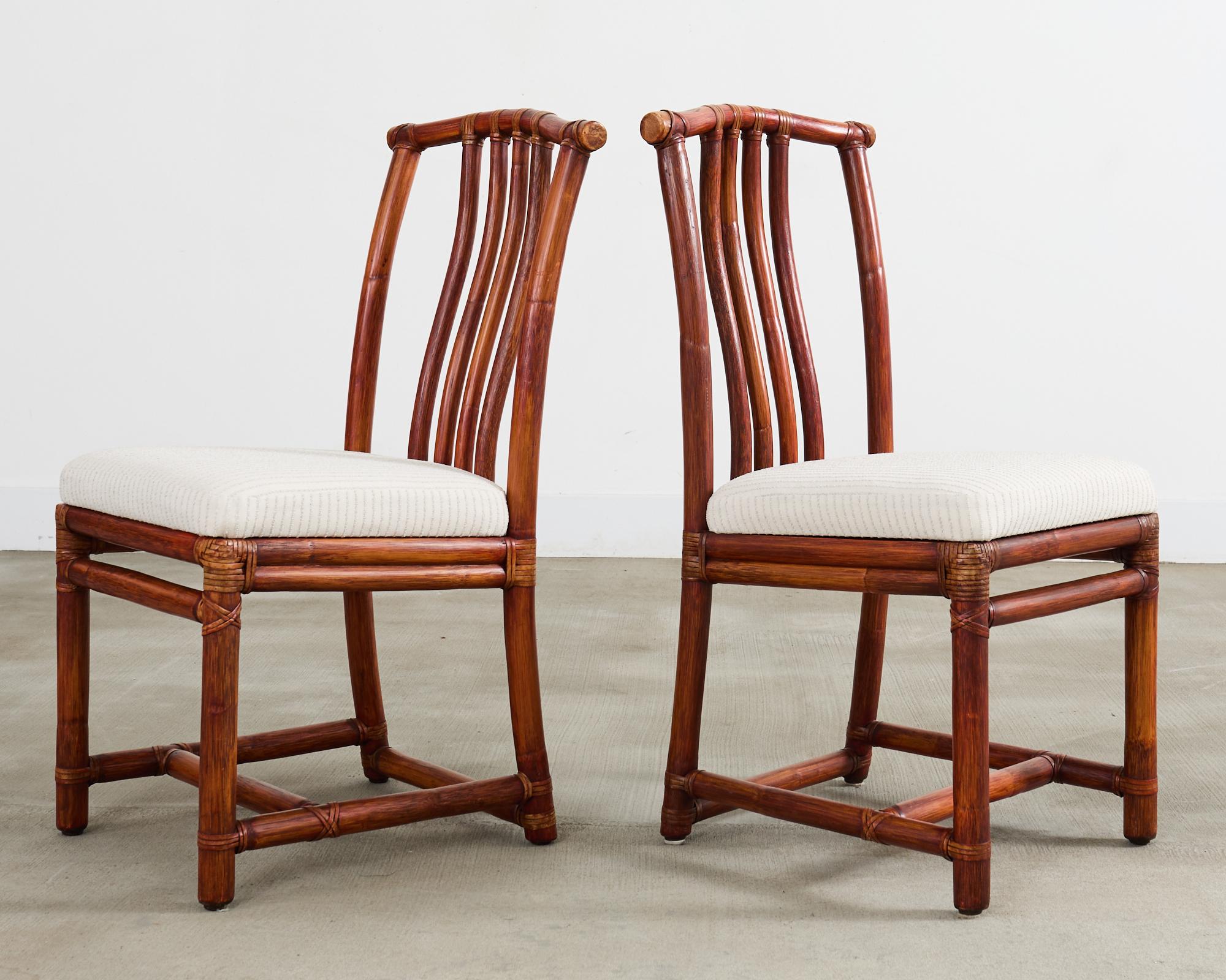 Set of Four McGuire Rattan Chinese Officials Hat Dining Chairs For Sale 2
