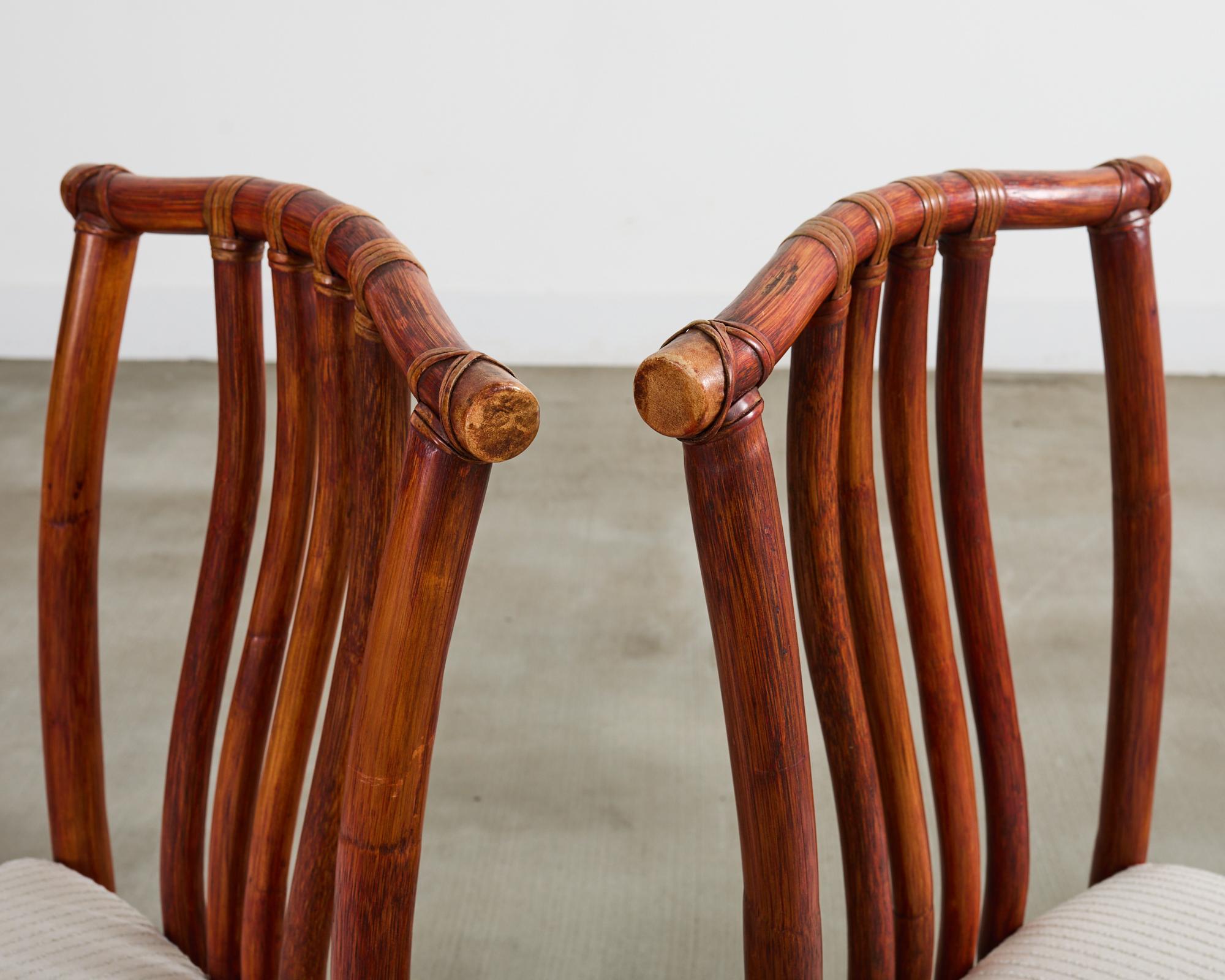 Set of Four McGuire Rattan Chinese Officials Hat Dining Chairs For Sale 3