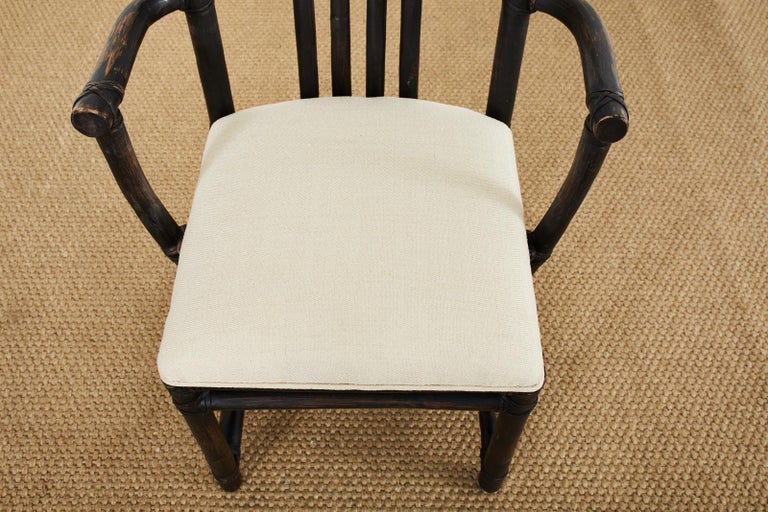 Set of Four McGuire Rattan Chinese Officials Hat Dining Chairs For Sale 4