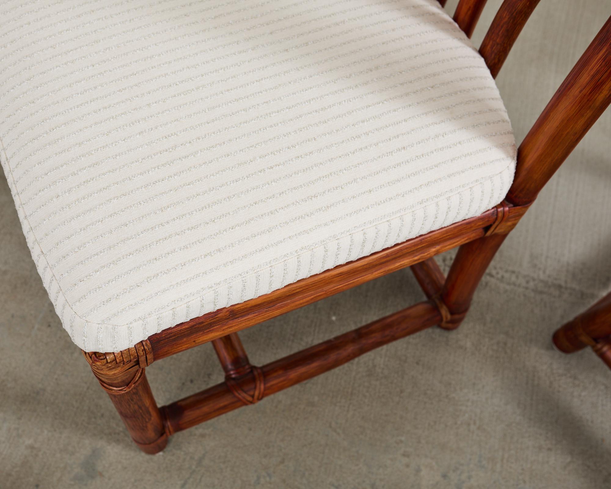Set of Four McGuire Rattan Chinese Officials Hat Dining Chairs For Sale 4
