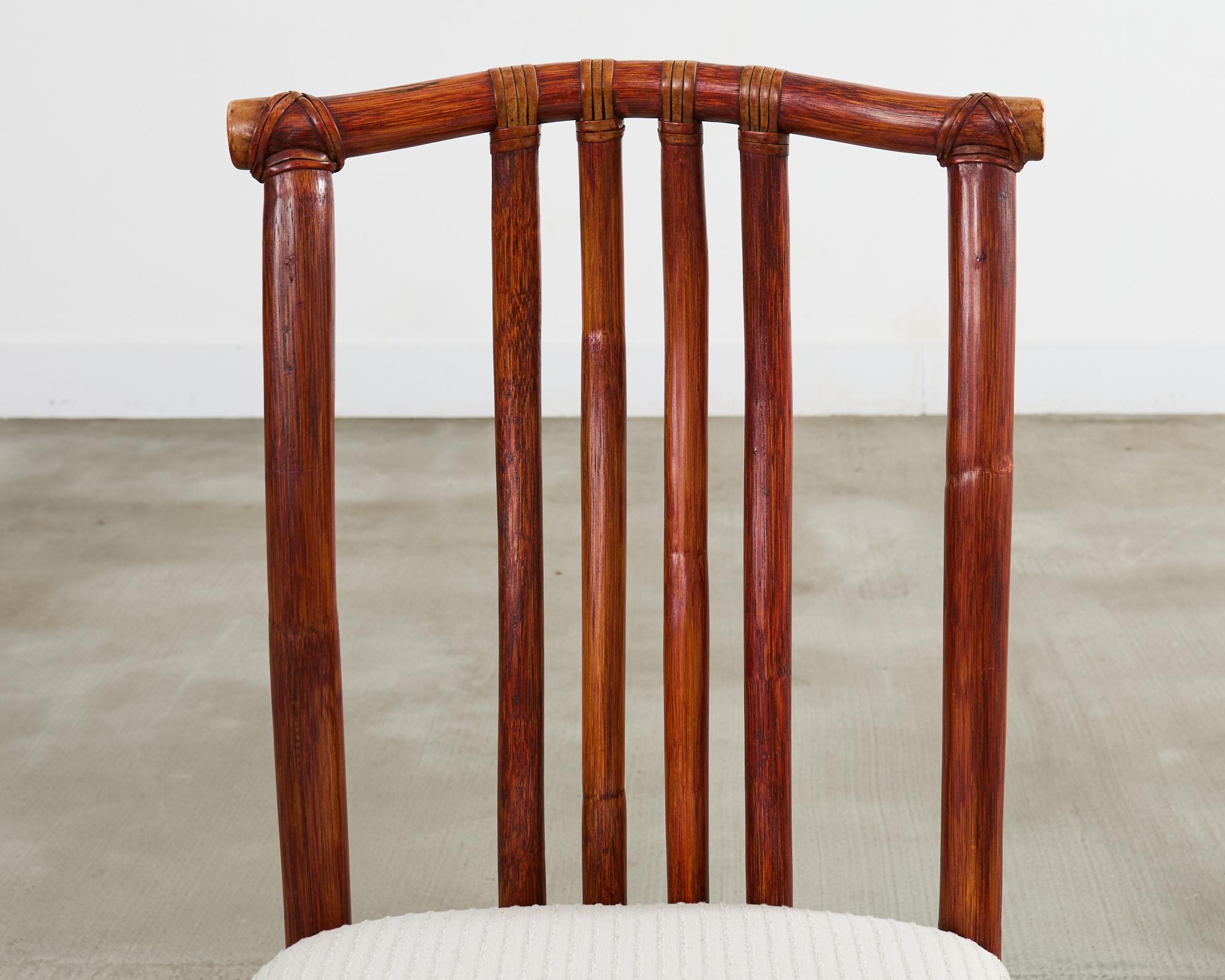Set of Four McGuire Rattan Chinese Officials Hat Dining Chairs For Sale 6