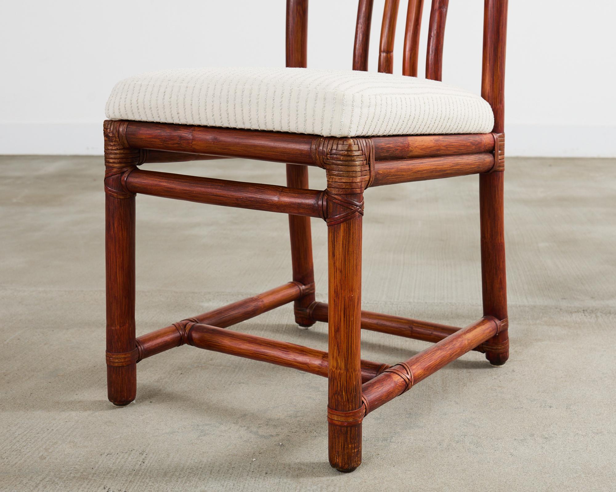 Set of Four McGuire Rattan Chinese Officials Hat Dining Chairs For Sale 8