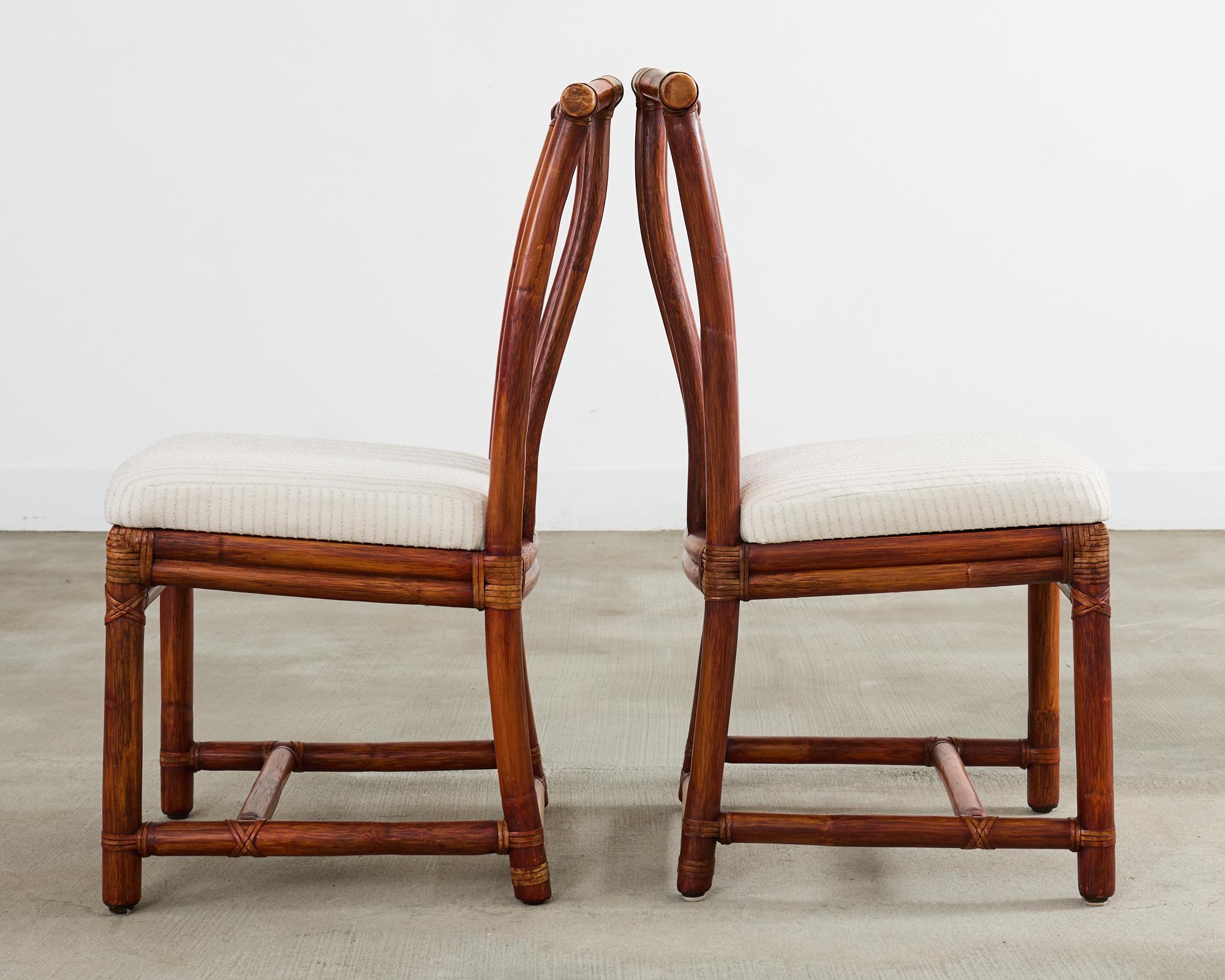 Set of Four McGuire Rattan Chinese Officials Hat Dining Chairs For Sale 9