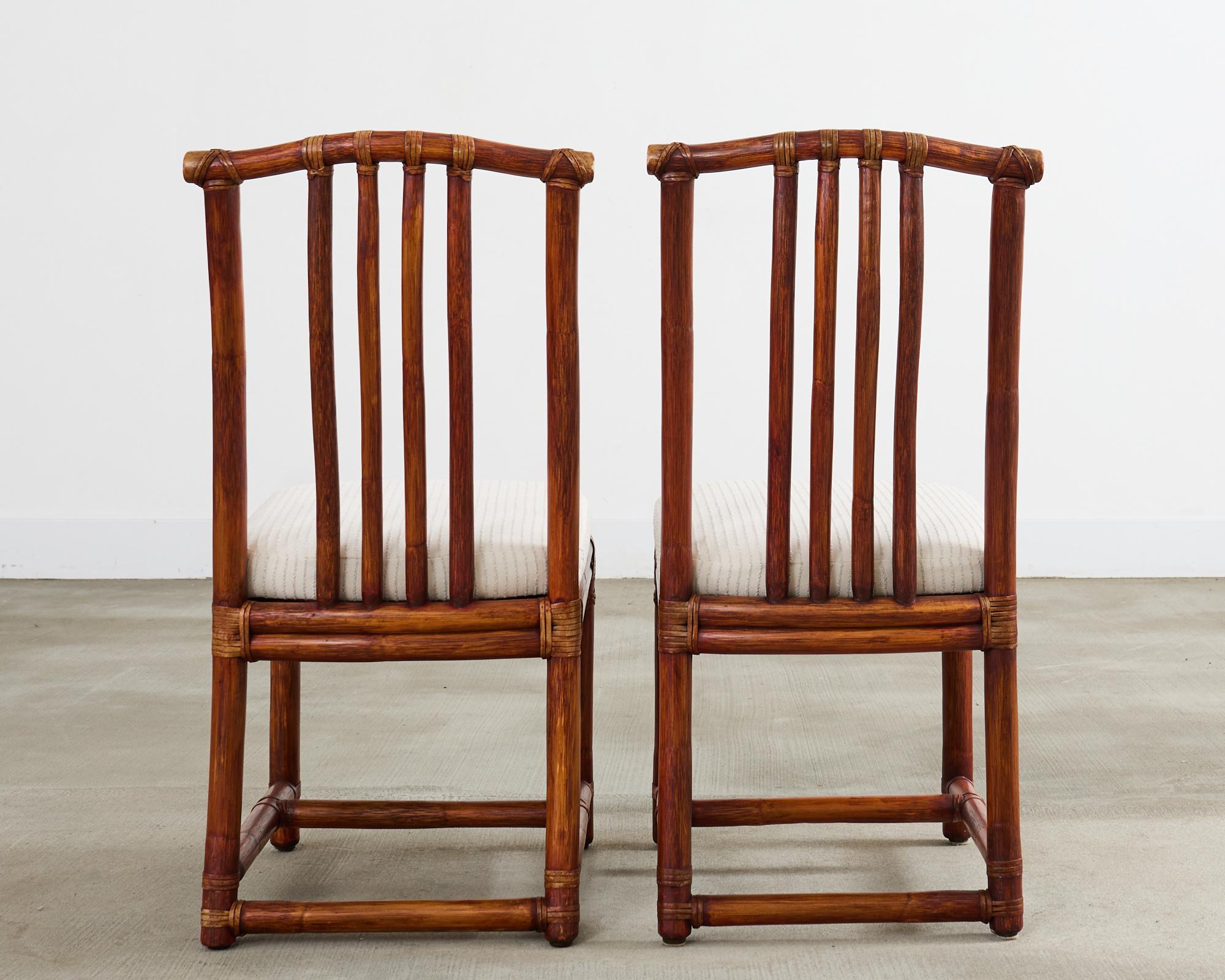 Set of Four McGuire Rattan Chinese Officials Hat Dining Chairs For Sale 10