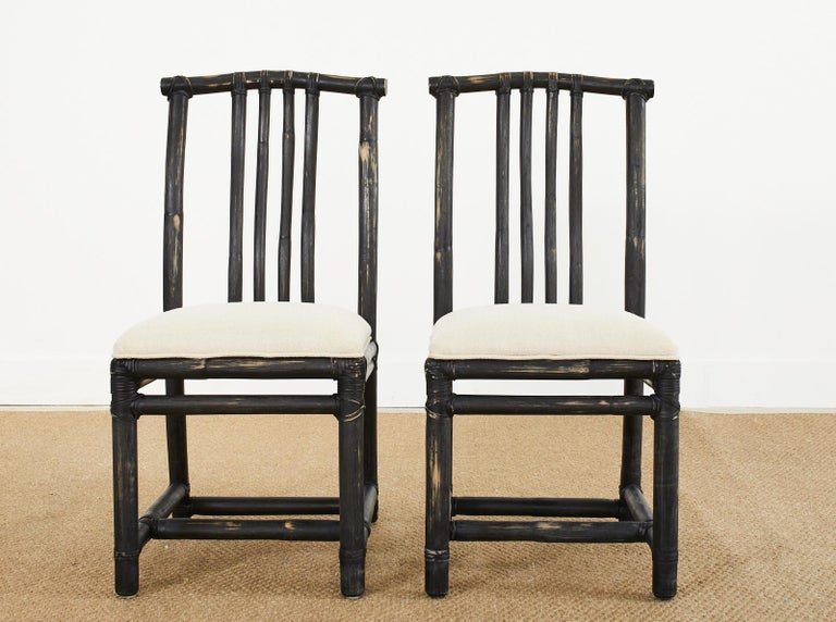 Set of Four McGuire Rattan Chinese Officials Hat Dining Chairs For Sale 11