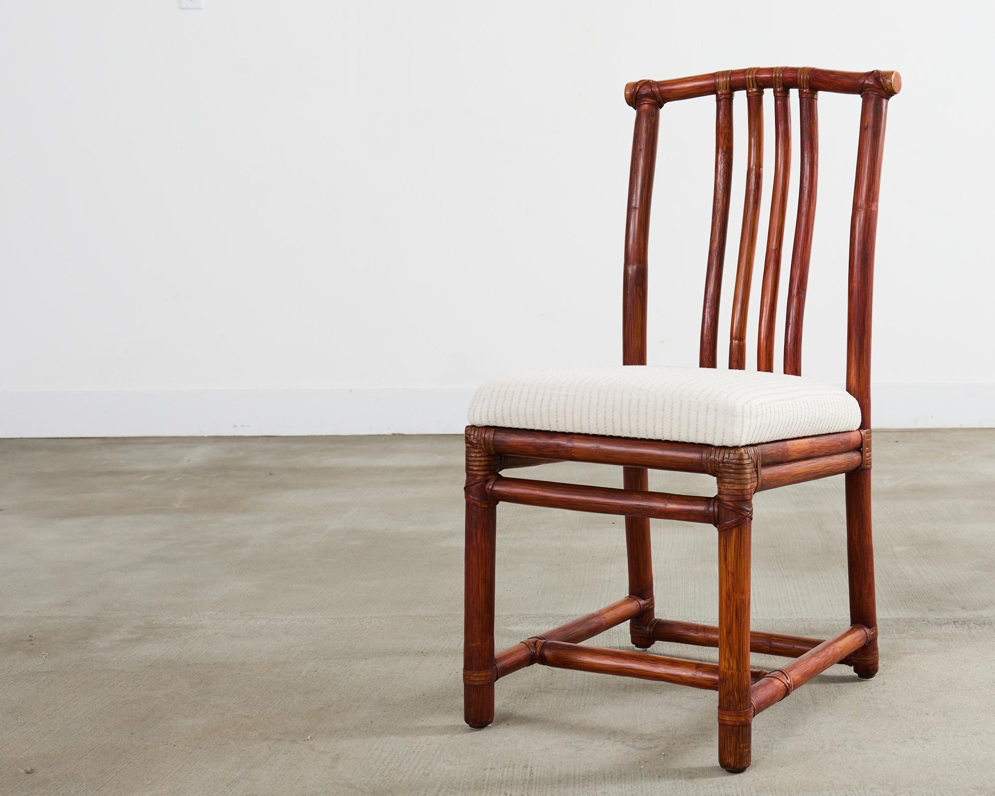 Set of Four McGuire Rattan Chinese Officials Hat Dining Chairs For Sale 12
