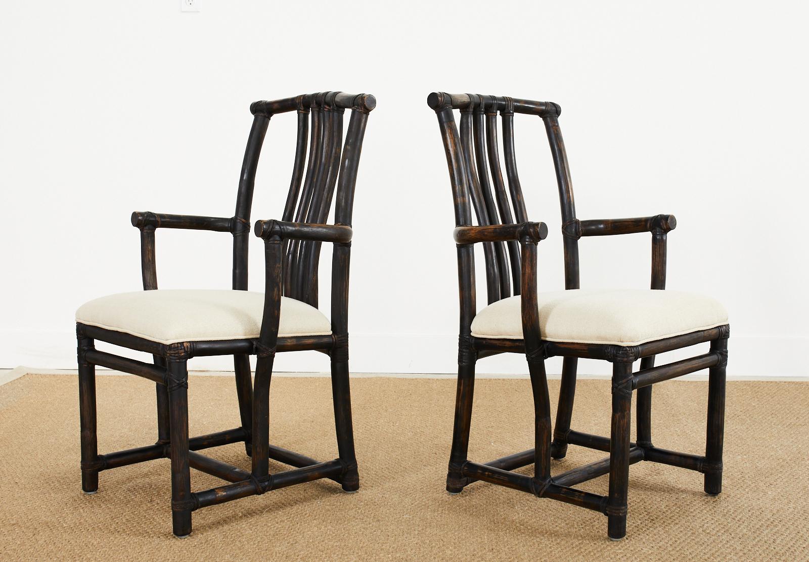 Set of Four McGuire Rattan Chinese Officials Hat Dining Chairs In Good Condition In Rio Vista, CA