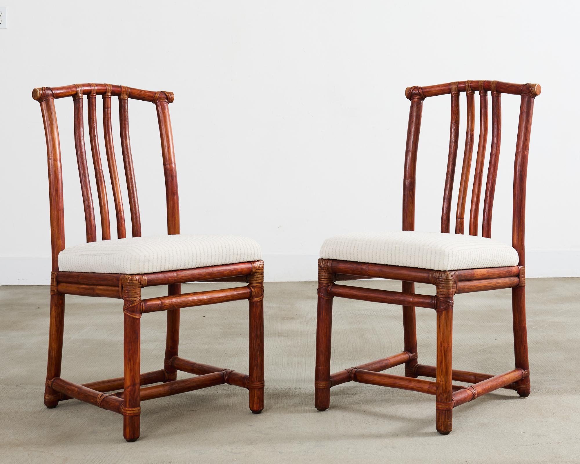 Set of Four McGuire Rattan Chinese Officials Hat Dining Chairs For Sale 1