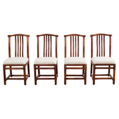 Set of Four McGuire Rattan Chinese Officials Hat Dining Chairs