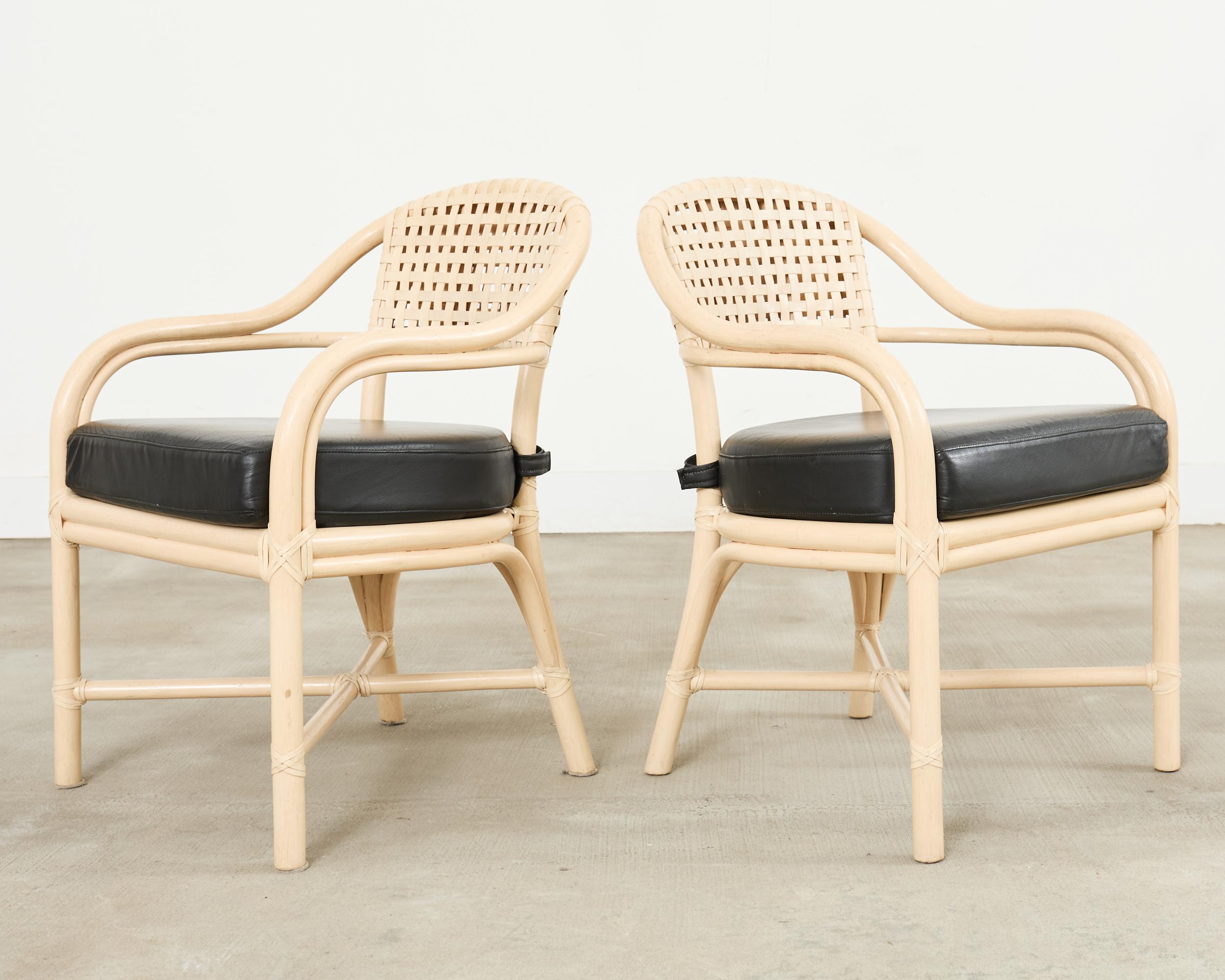 Set of Four McGuire Rattan Laced Rawhide Barrel Armchairs For Sale 2