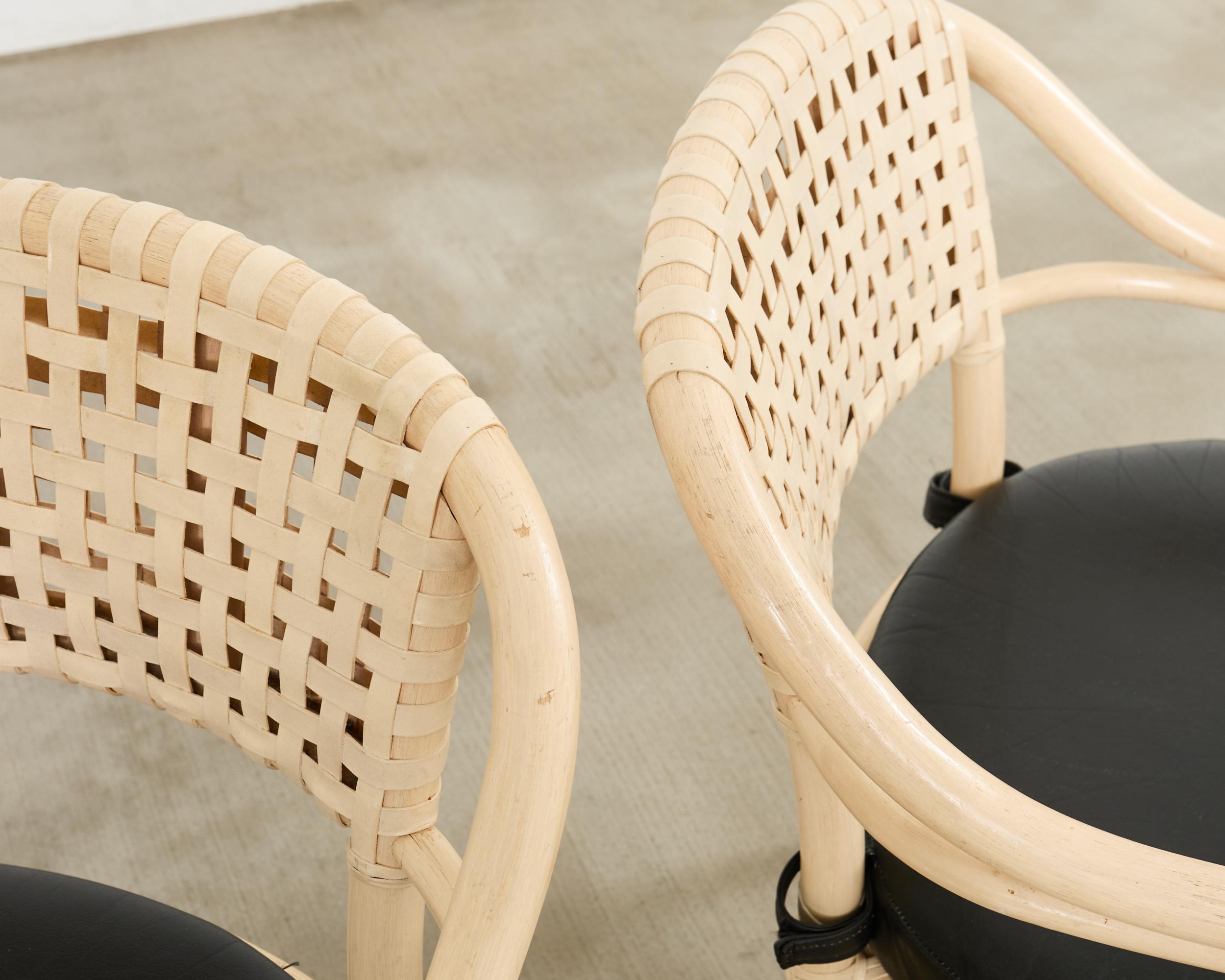 Set of Four McGuire Rattan Laced Rawhide Barrel Armchairs For Sale 3