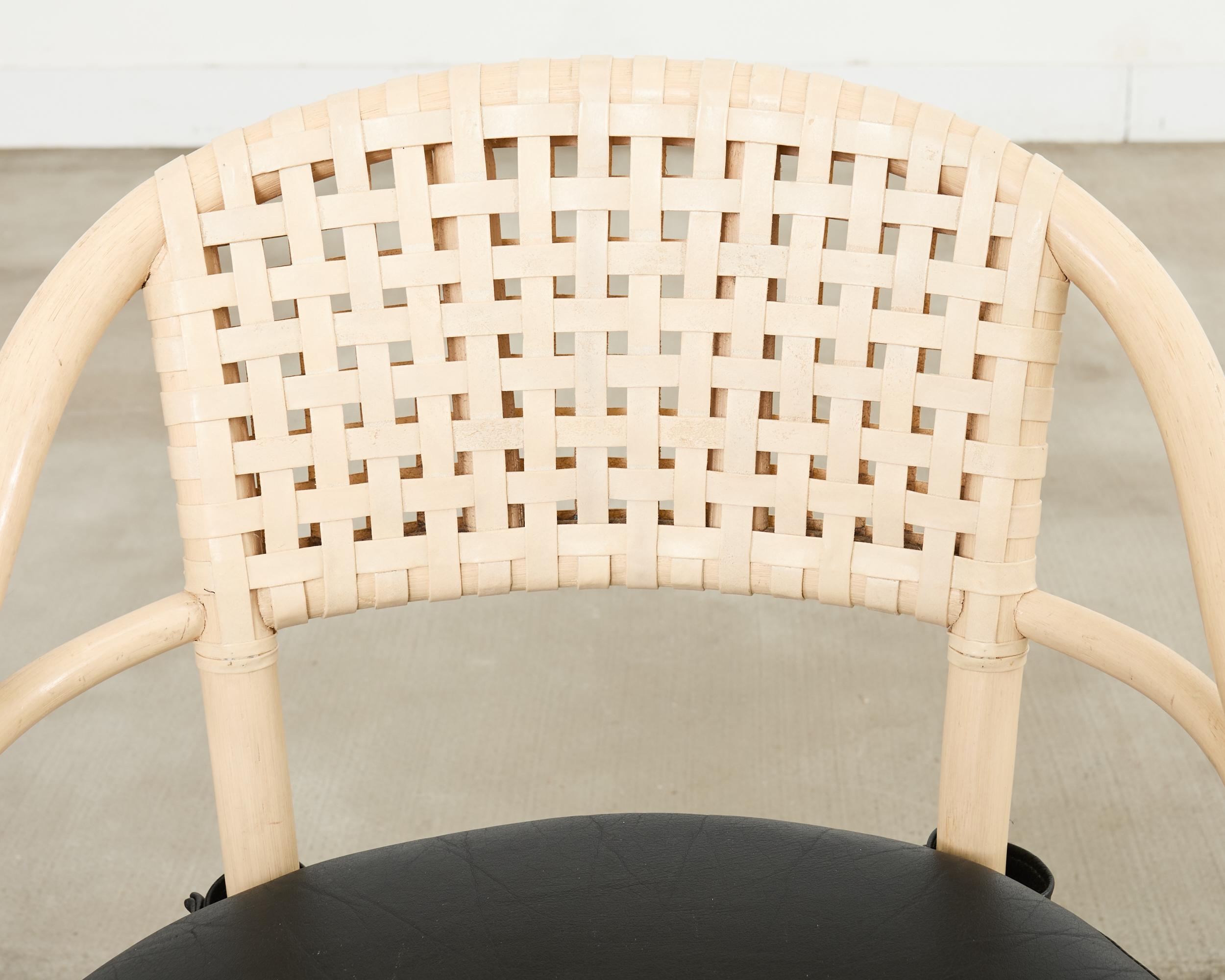 Set of Four McGuire Rattan Laced Rawhide Barrel Armchairs For Sale 7