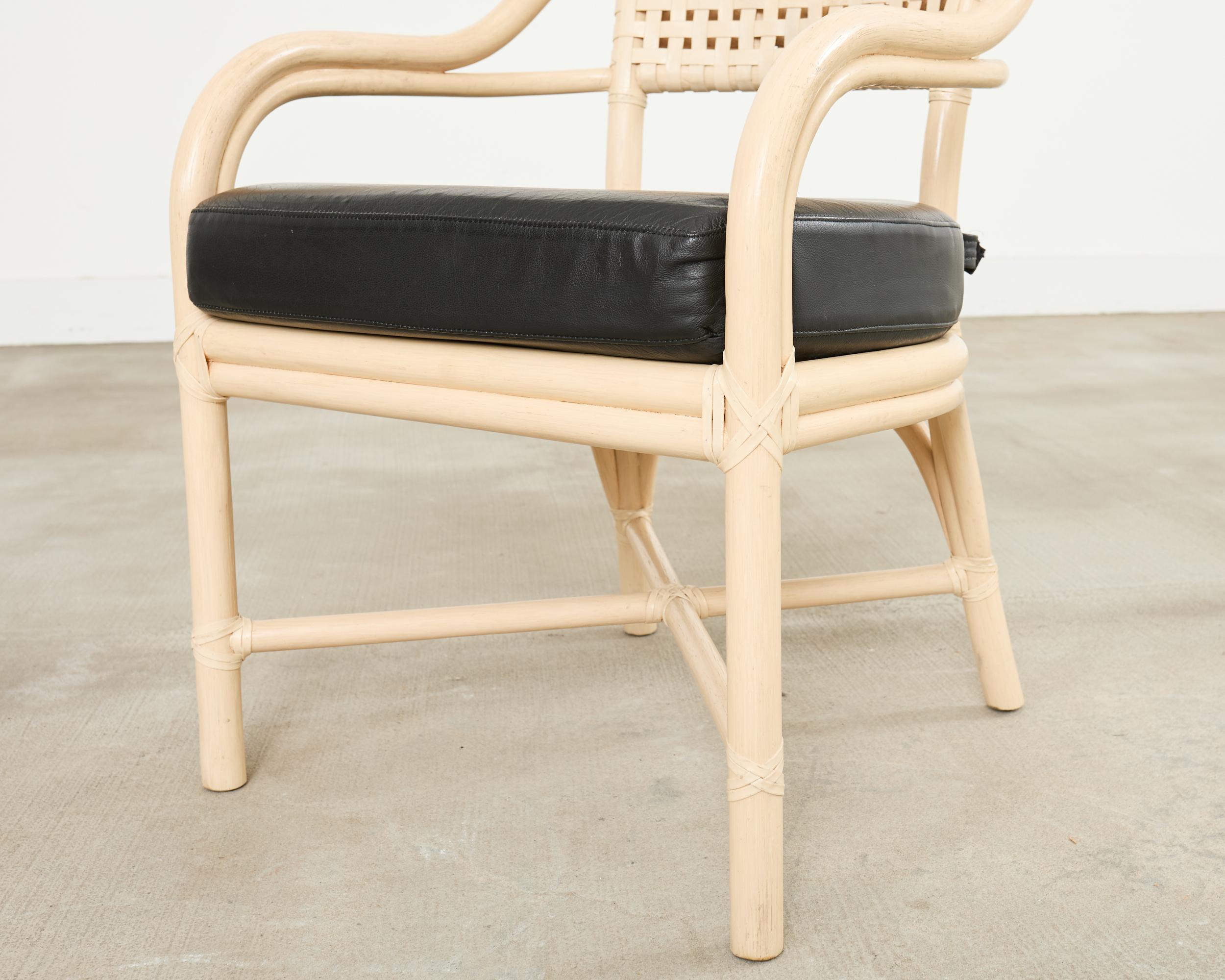 Set of Four McGuire Rattan Laced Rawhide Barrel Armchairs For Sale 8