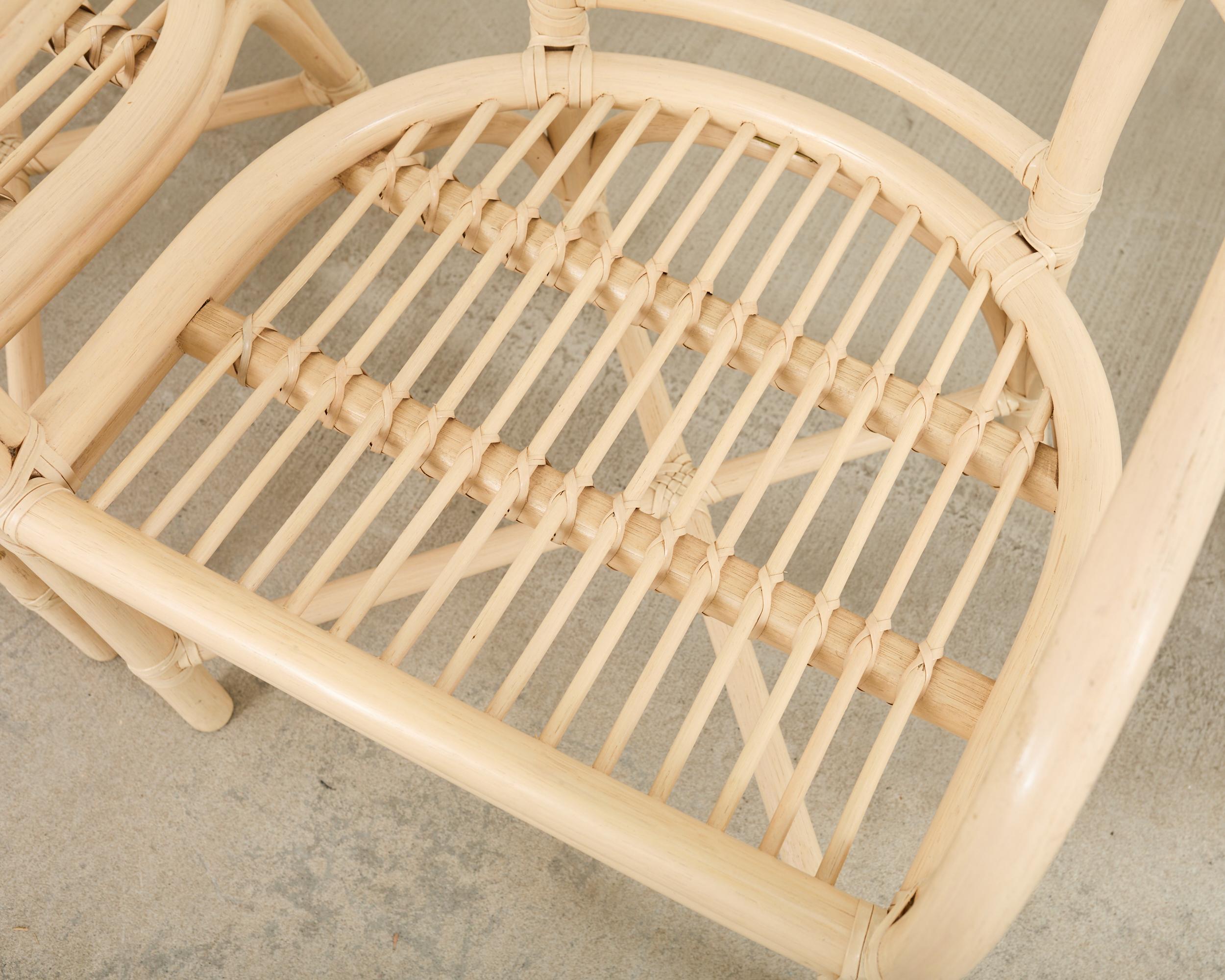 Set of Four McGuire Rattan Laced Rawhide Barrel Armchairs For Sale 9