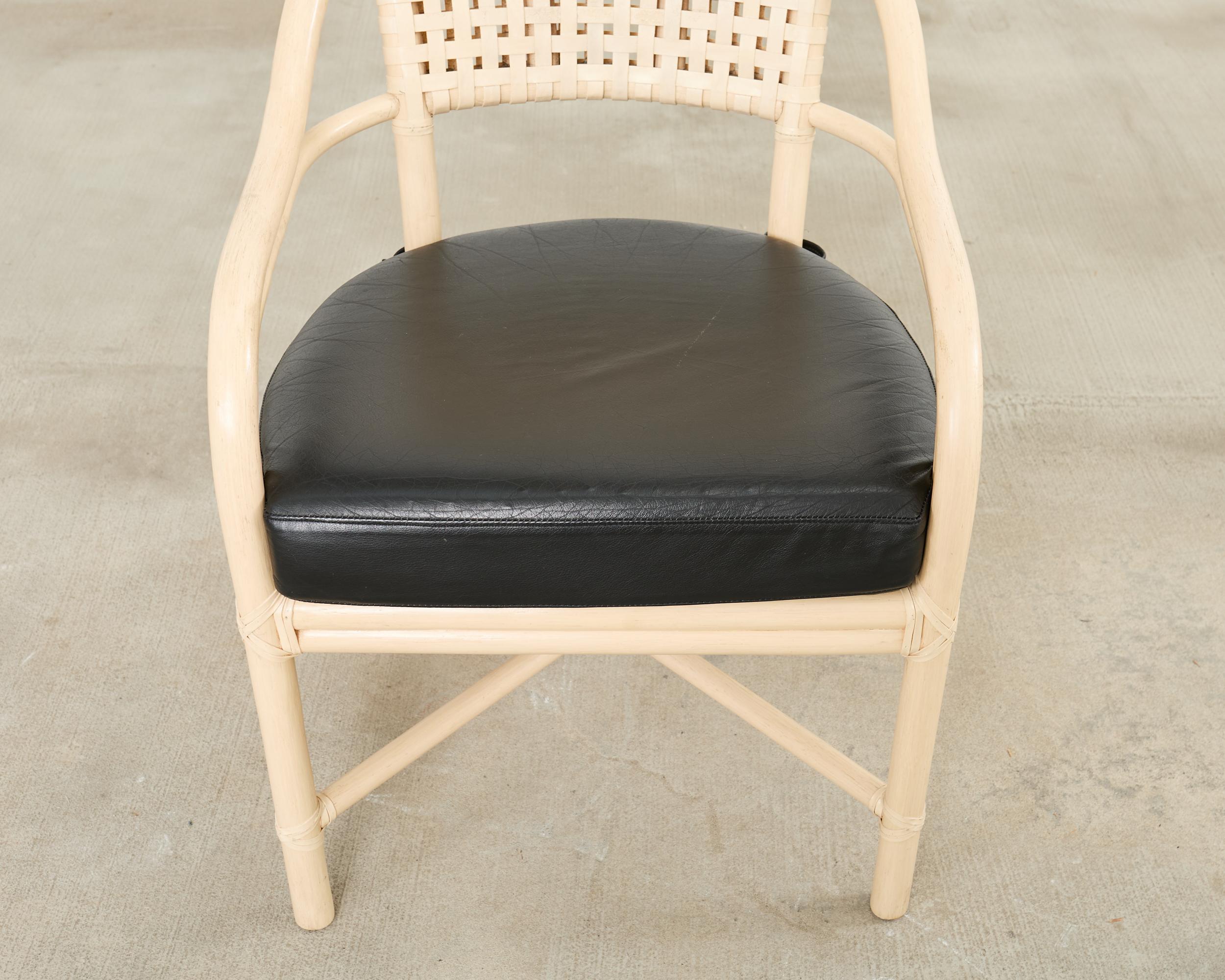 Set of Four McGuire Rattan Laced Rawhide Barrel Armchairs For Sale 10