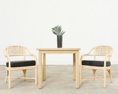 Set of Four McGuire Rattan Laced Rawhide Barrel Armchairs