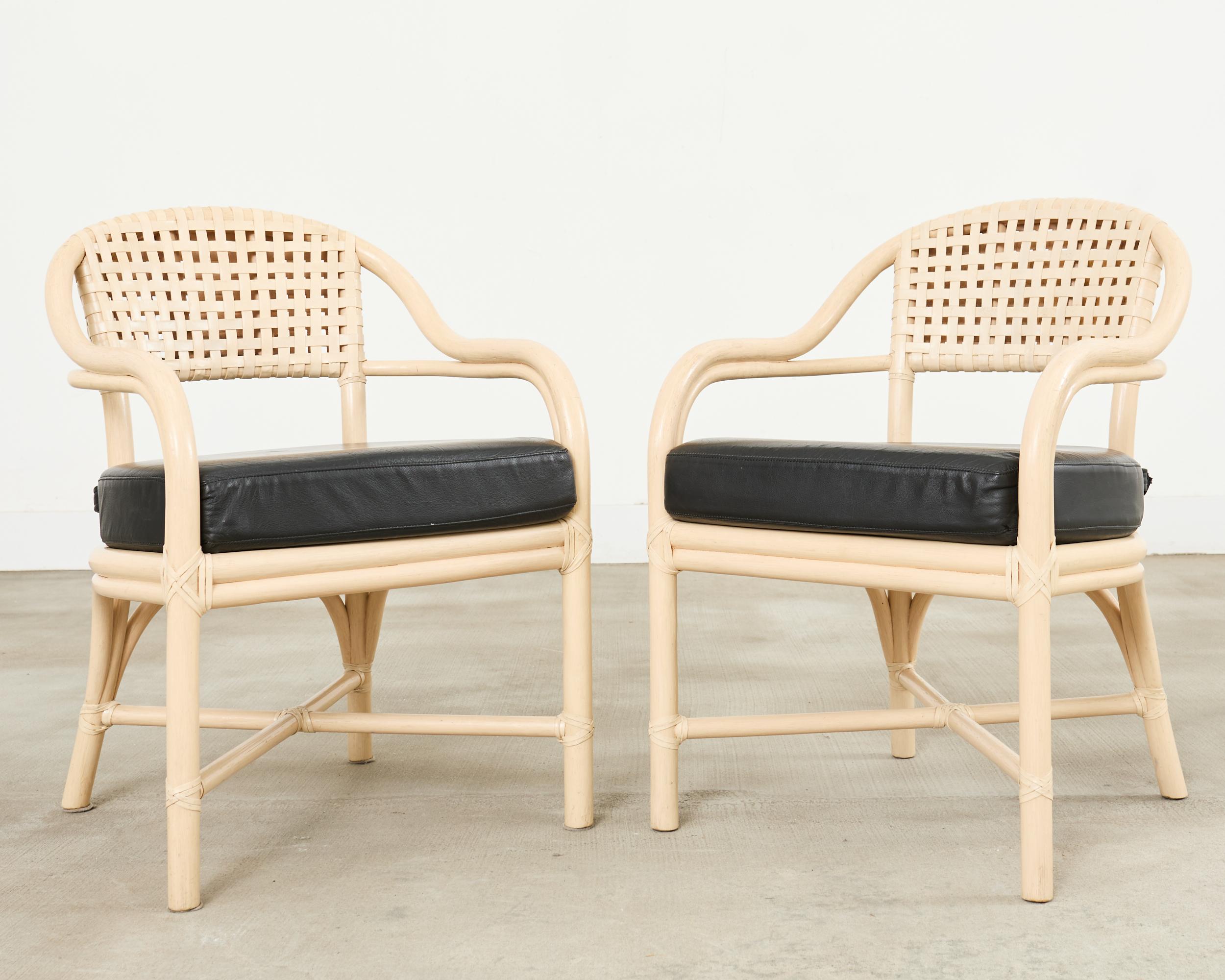 20th Century Set of Four McGuire Rattan Laced Rawhide Barrel Armchairs For Sale