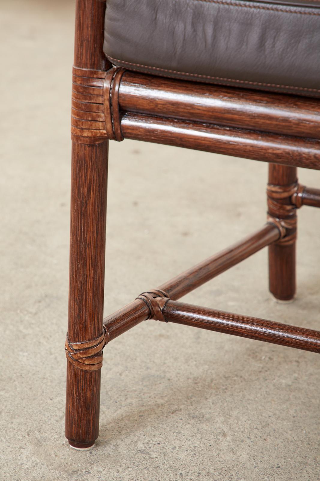Set of Four McGuire Rattan Leather Target Dining Armchairs 8