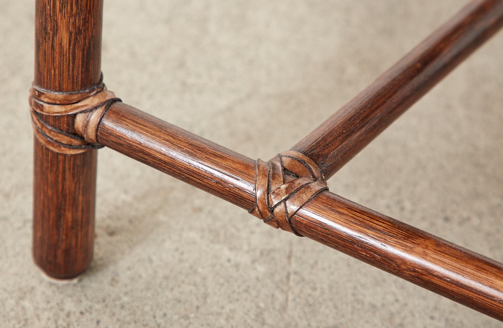 Set of Four McGuire Rattan Leather Target Dining Armchairs 10