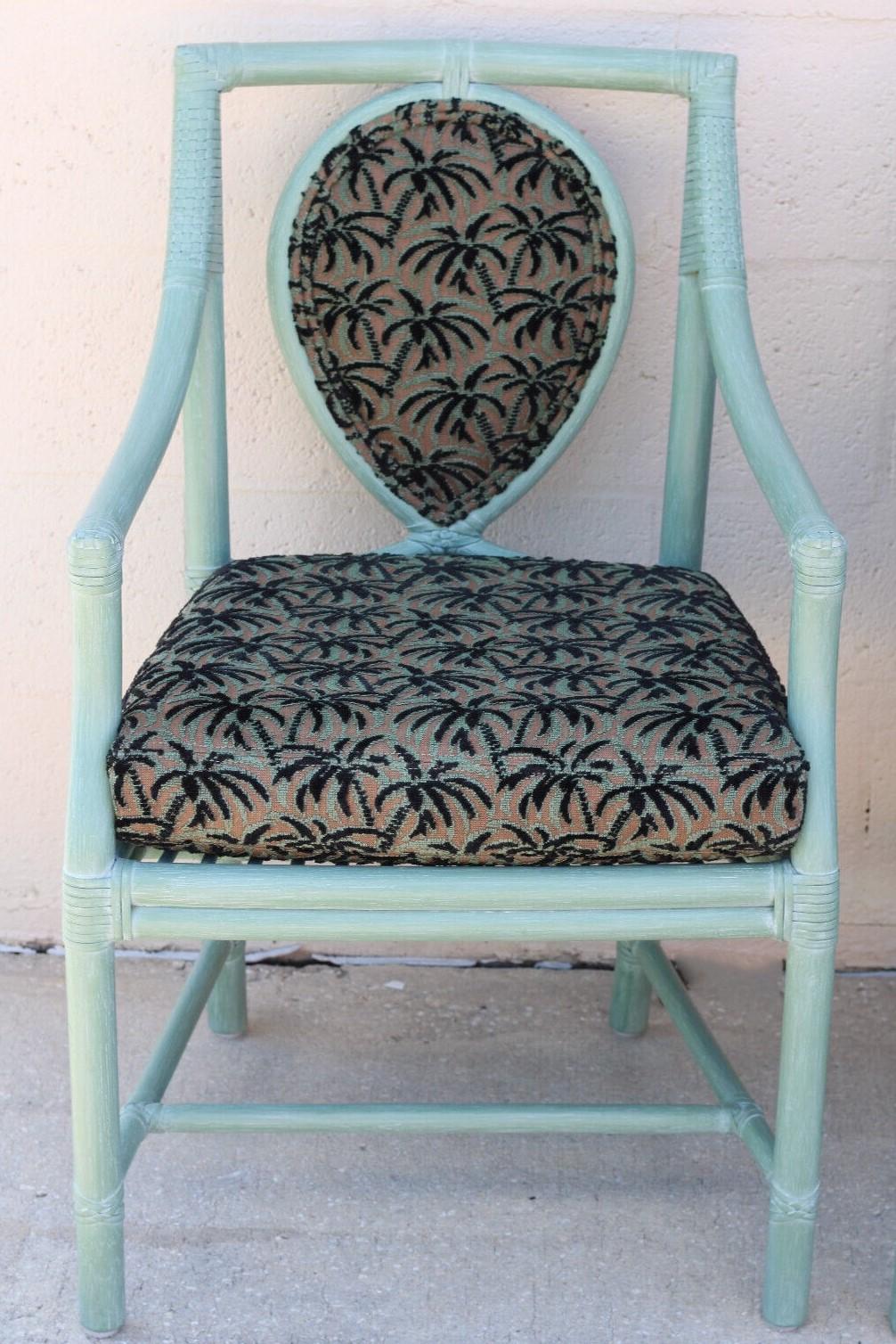 Set of Four McGuire Rattan Leona Loop Back Dining Arm Chairs For Sale 3