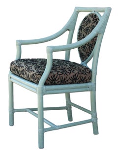 Set of Four McGuire Rattan Leona Loop Back Dining Arm Chairs