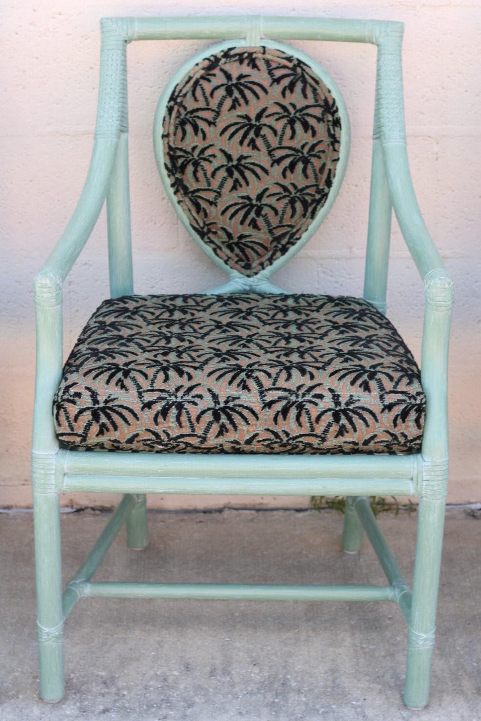 Set of Four McGuire Rattan Leona Loop Back Dining Arm Chairs In Good Condition For Sale In Vero Beach, FL