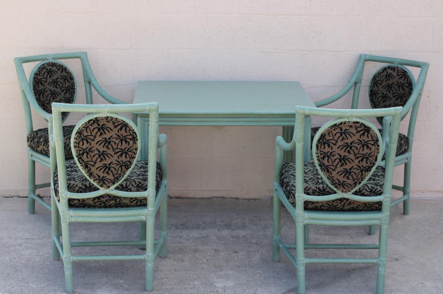 20th Century Set of Four McGuire Rattan Leona Loop Back Dining Arm Chairs For Sale