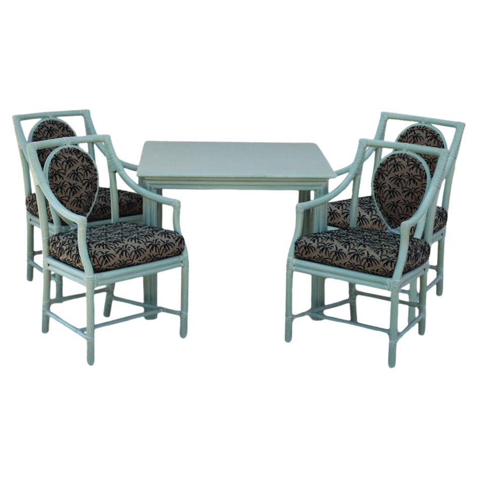 Set of Four McGuire Rattan Leona Loop Back Dining Arm Chairs For Sale