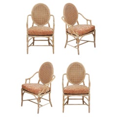 Set of Four McGuire Rattan Oval Cane Back Dining Armchairs, Organic Modern Style