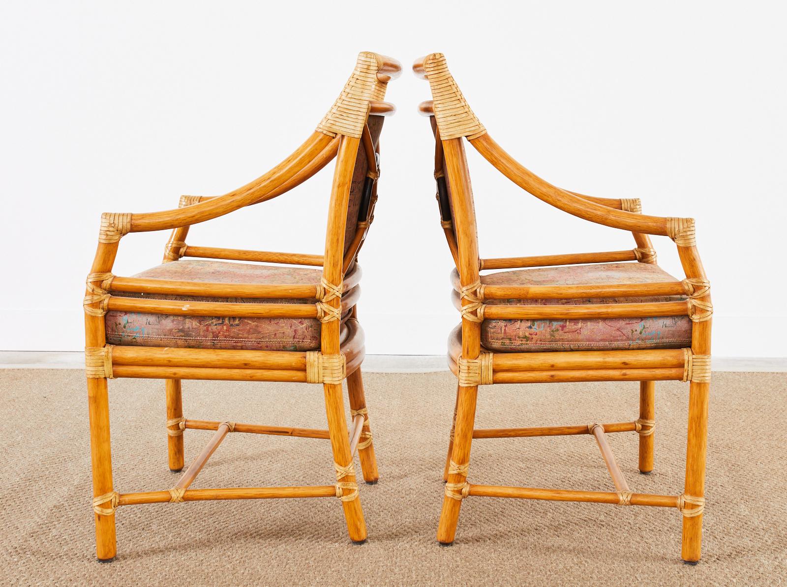 Set of Four McGuire Rattan Target Back Dining Armchairs 3