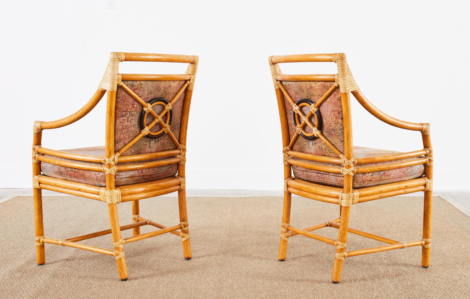Set of Four McGuire Rattan Target Back Dining Armchairs 6