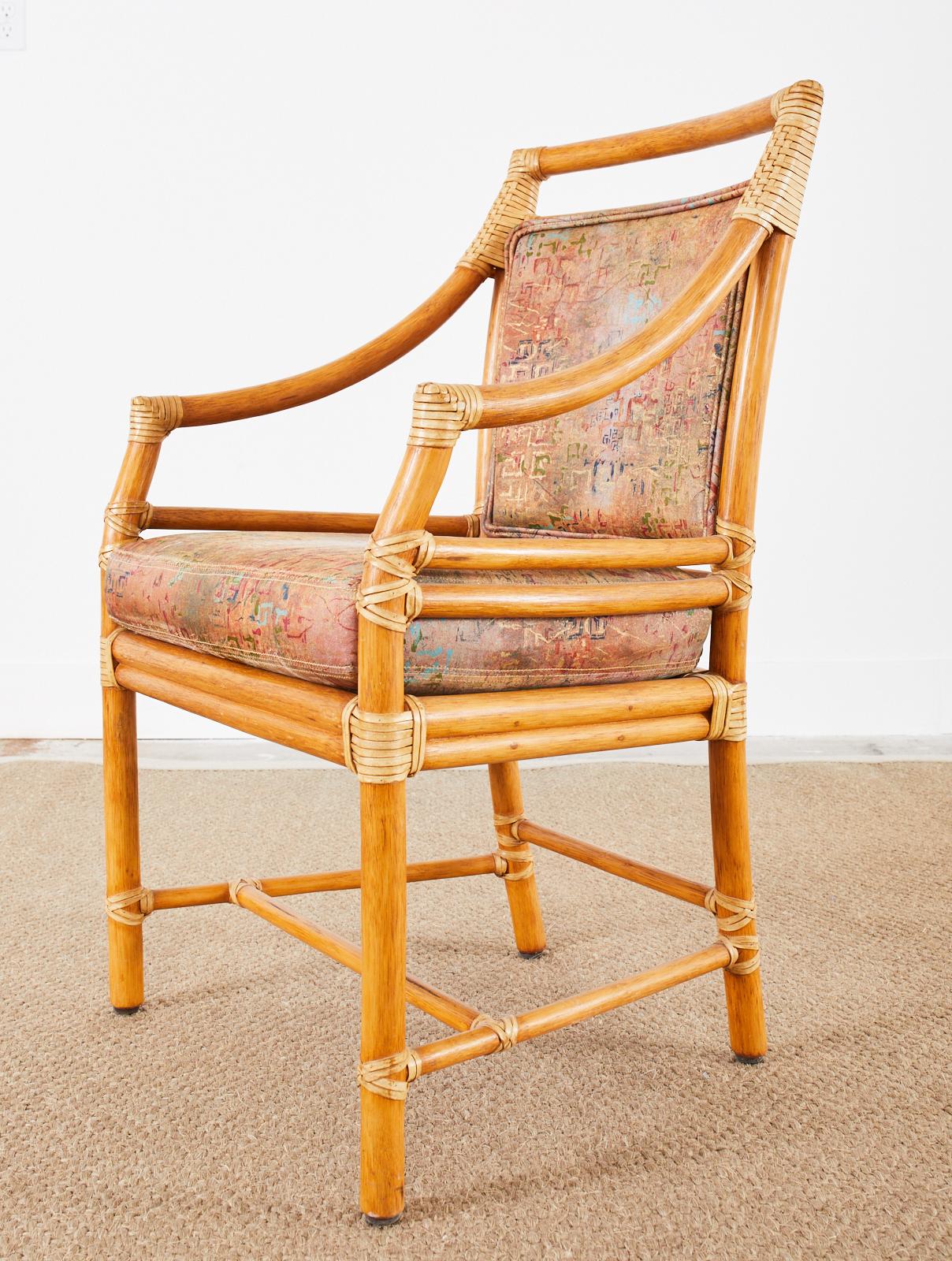 Set of Four McGuire Rattan Target Back Dining Armchairs 7