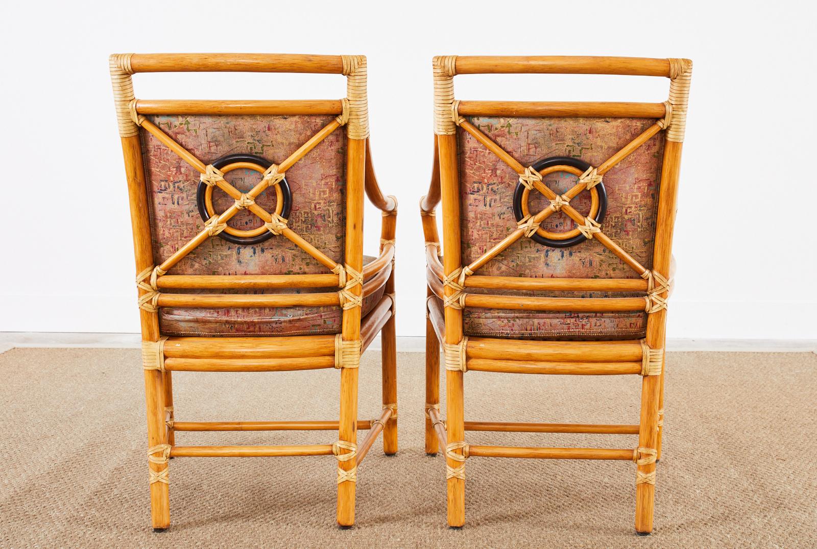 Set of Four McGuire Rattan Target Back Dining Armchairs 12