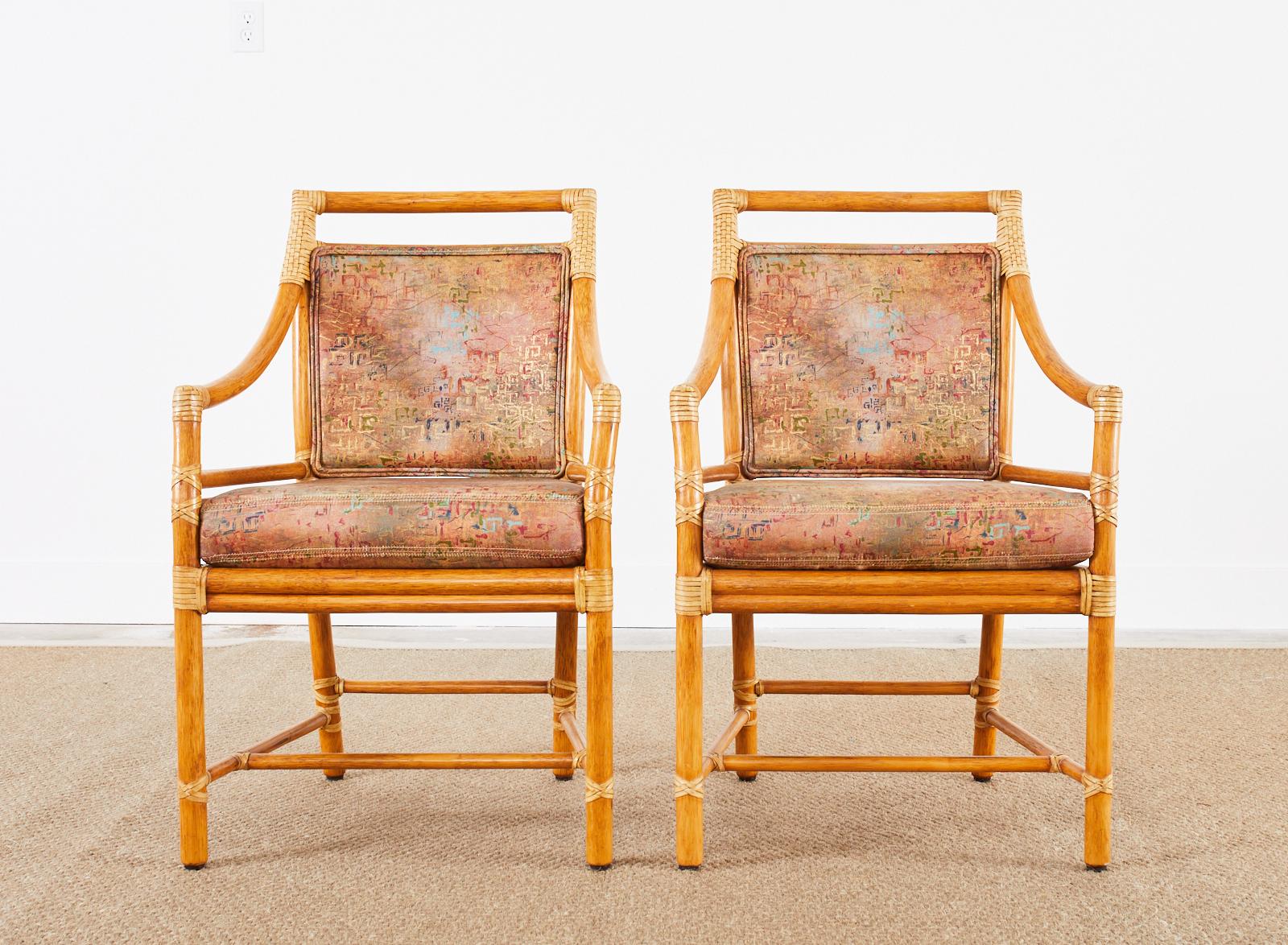 Set of Four McGuire Rattan Target Back Dining Armchairs In Good Condition In Rio Vista, CA