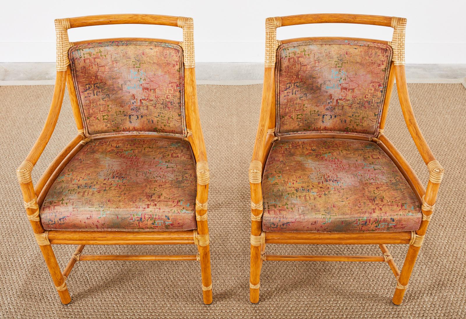 20th Century Set of Four McGuire Rattan Target Back Dining Armchairs