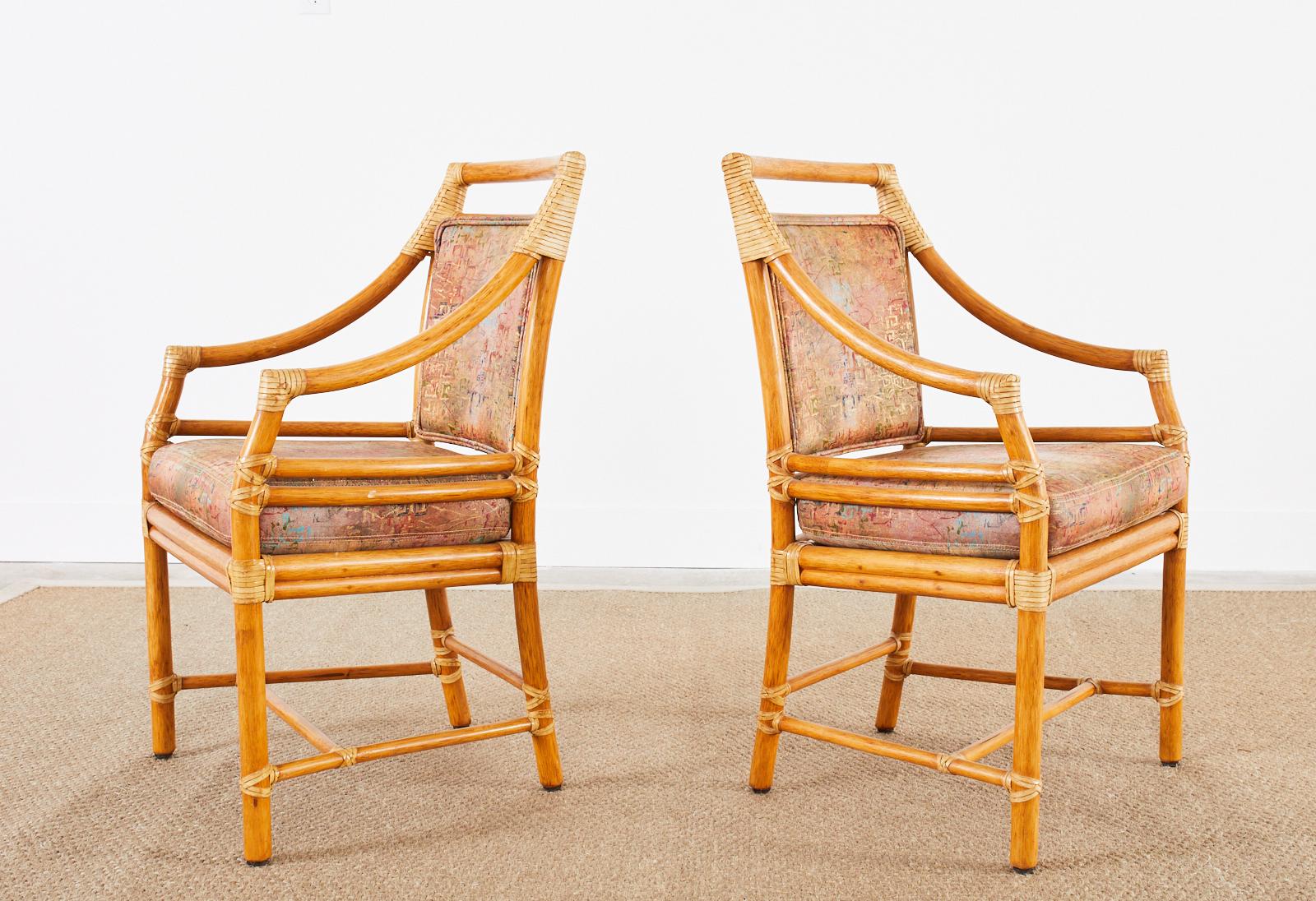 Set of Four McGuire Rattan Target Back Dining Armchairs 1